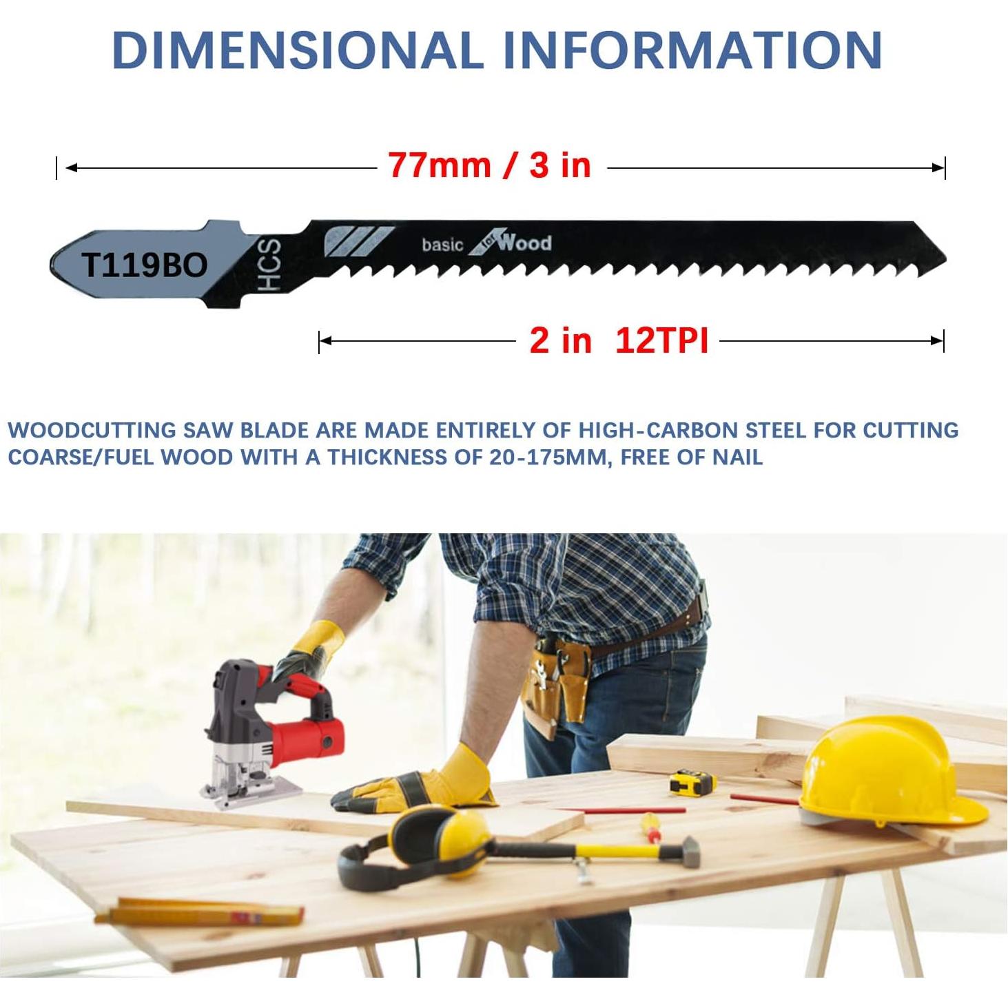 Juego de 20 hojas de sierra de calar TAROSE 3" 12 TPI madera
