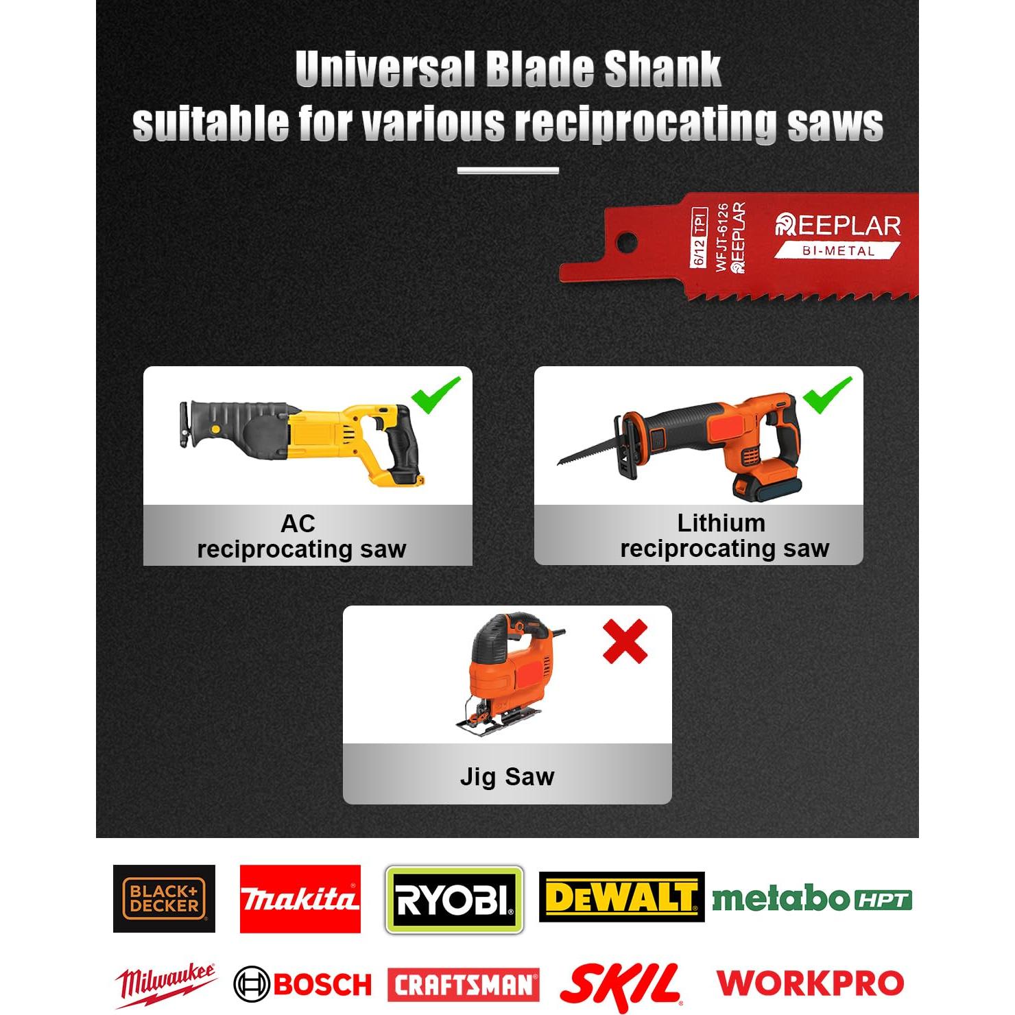 25 Hojas de Sierra Recíproca Bi-Metal 15 cm 14/18 TPI REEPLAR