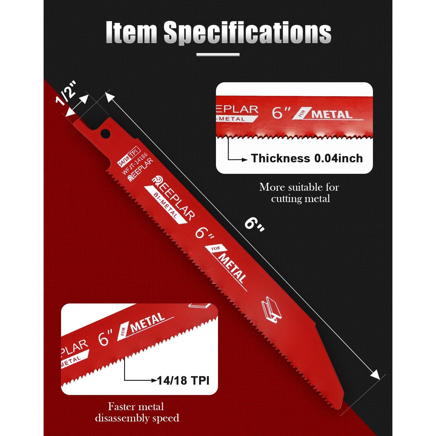 25 Hojas de Sierra Recíproca Bi-Metal 15 cm 14/18 TPI REEPLAR
