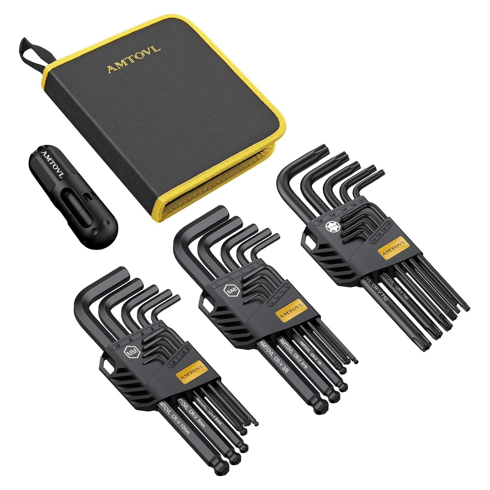 Juego de Llaves Allen 27PCS AMTOVL Métricas y SAE con Mango en T