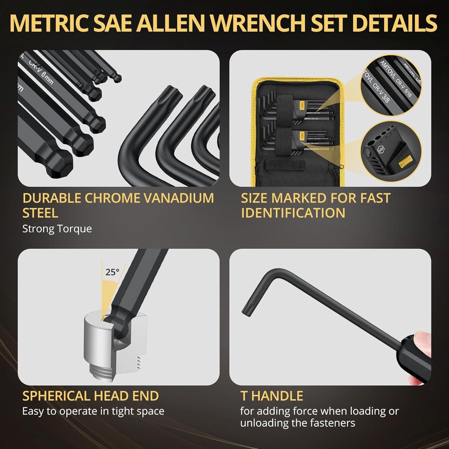Juego de Llaves Allen 27PCS AMTOVL Métricas y SAE con Mango en T
