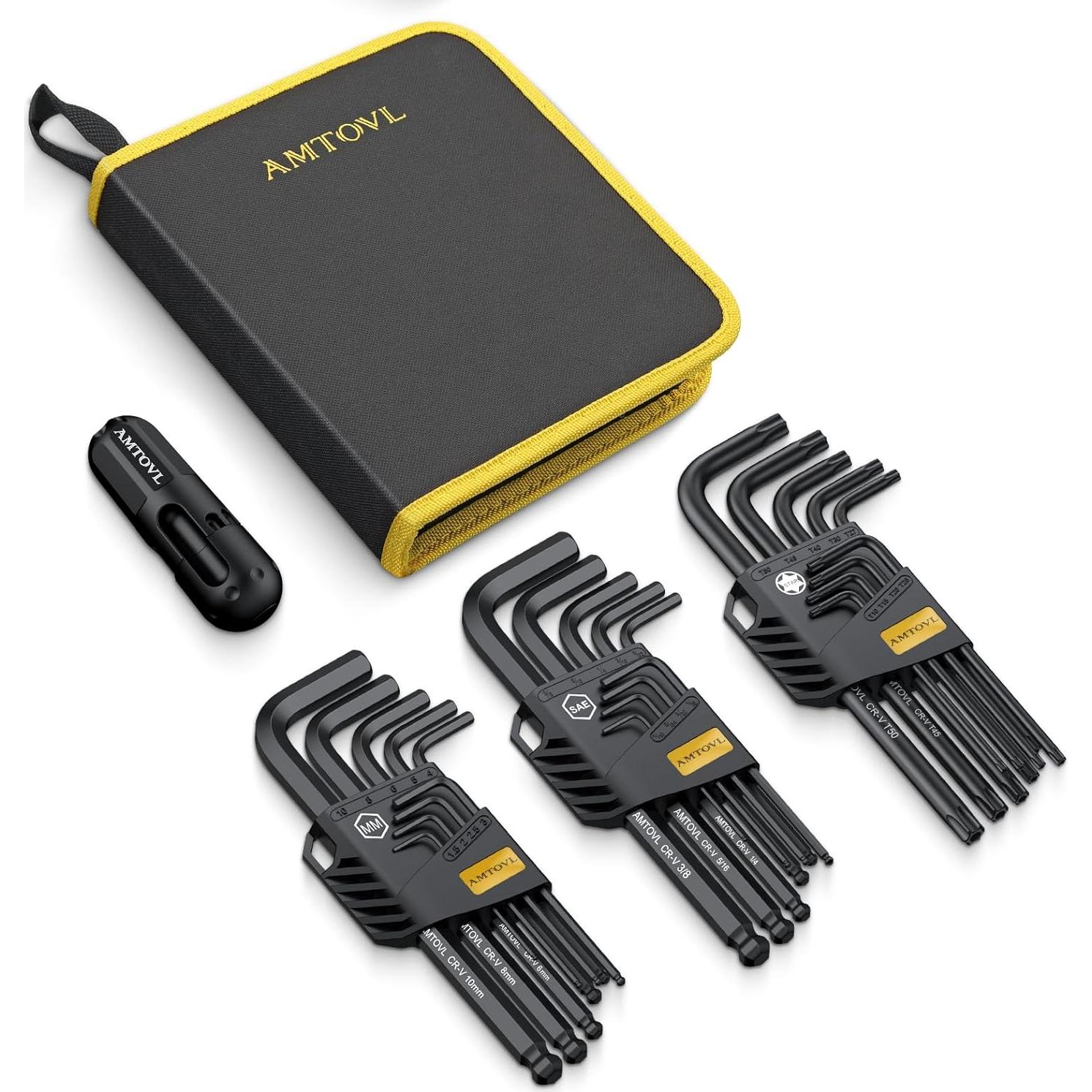 Juego de Llaves Allen 27PCS AMTOVL Métricas y SAE con Mango en T