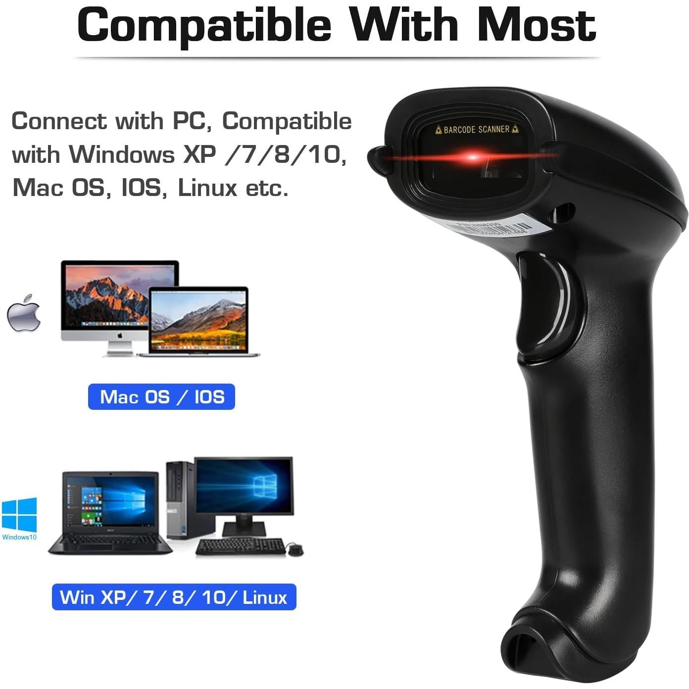 Escáner de Código de Barras Inalámbrico WoneNice WN6300 - 30m, USB Plug & Play, Compatible con Windows y Linux