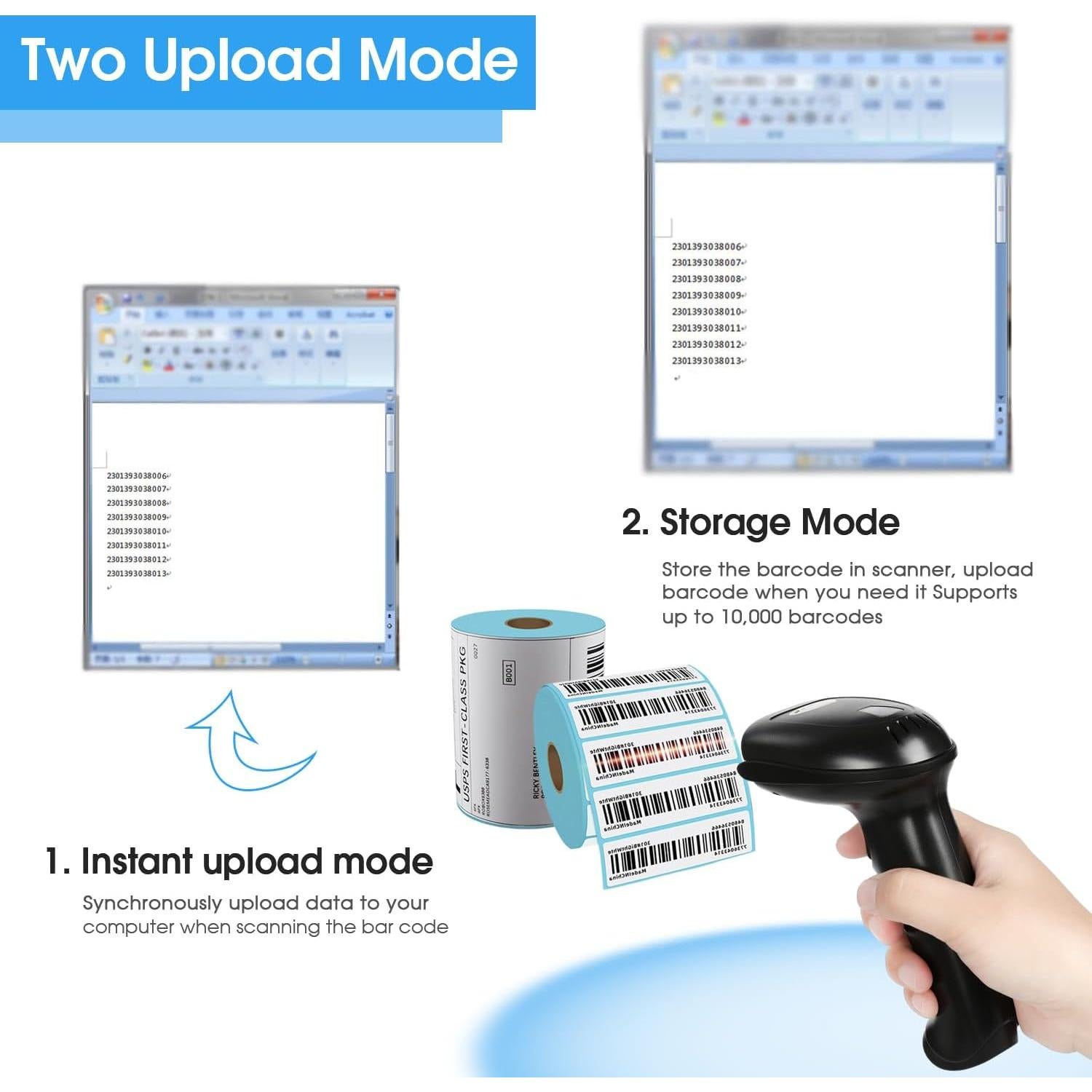 Escáner de Código de Barras Inalámbrico WoneNice WN6300 - 30m, USB Plug & Play, Compatible con Windows y Linux