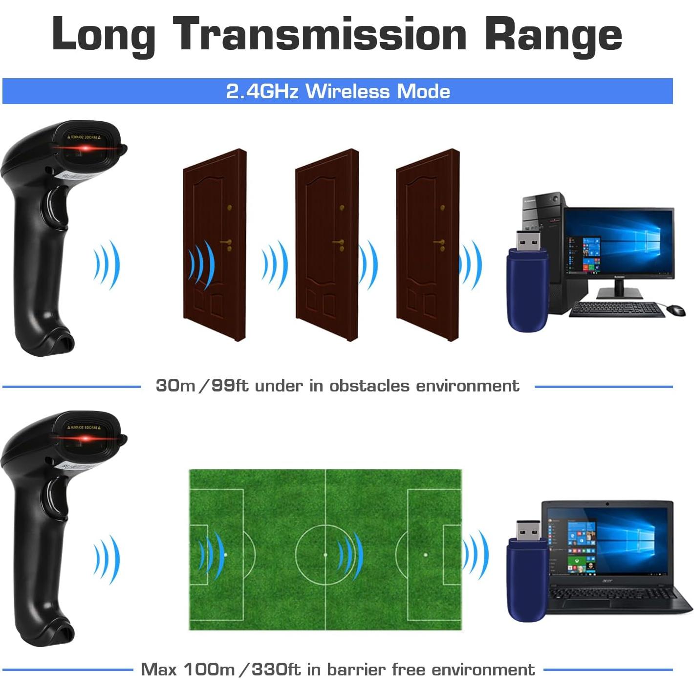 Escáner de Código de Barras Inalámbrico WoneNice WN6300 - 30m, USB Plug & Play, Compatible con Windows y Linux