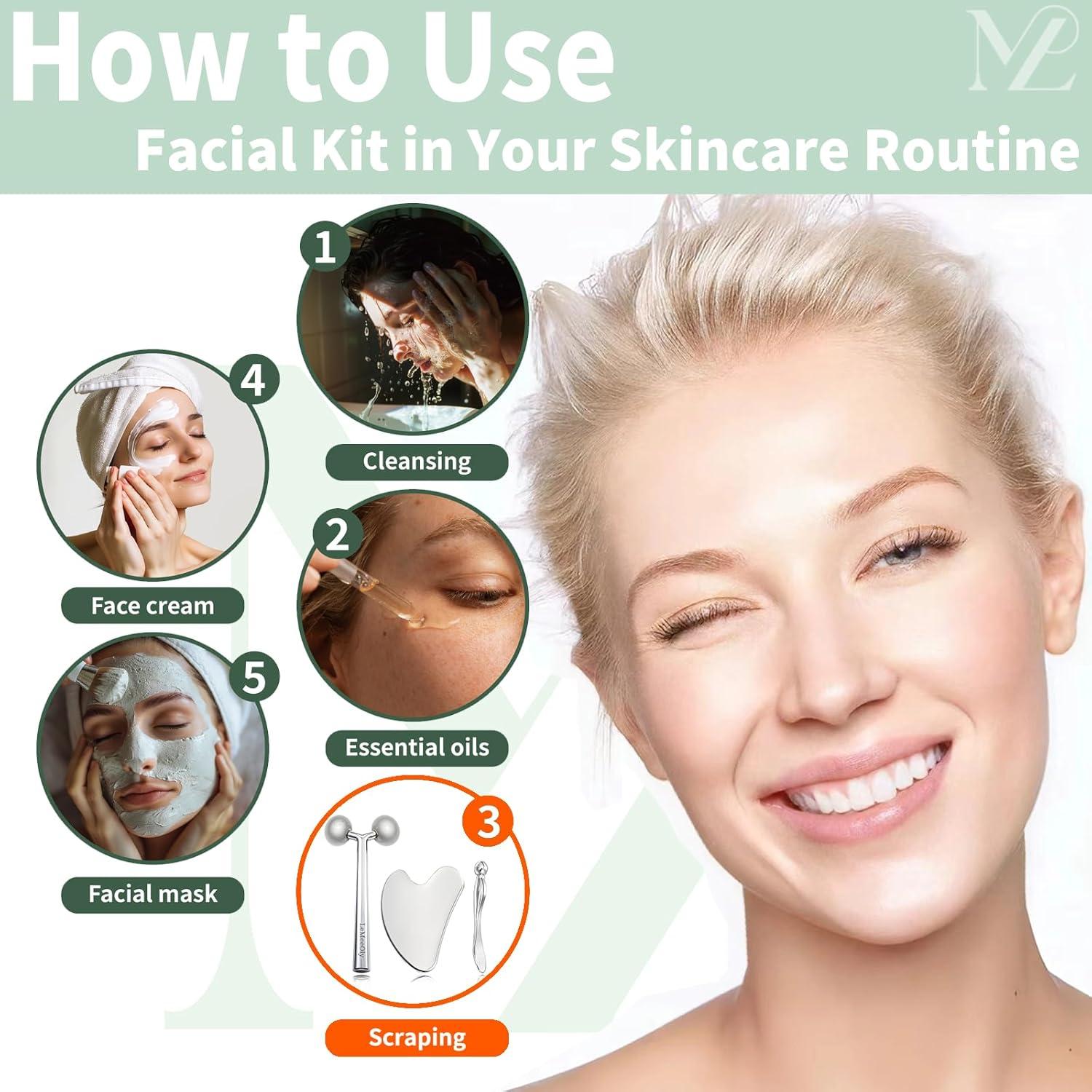 Set de 2 Herramientas Gua Sha Facial LeMeeOly Acero Inoxidable