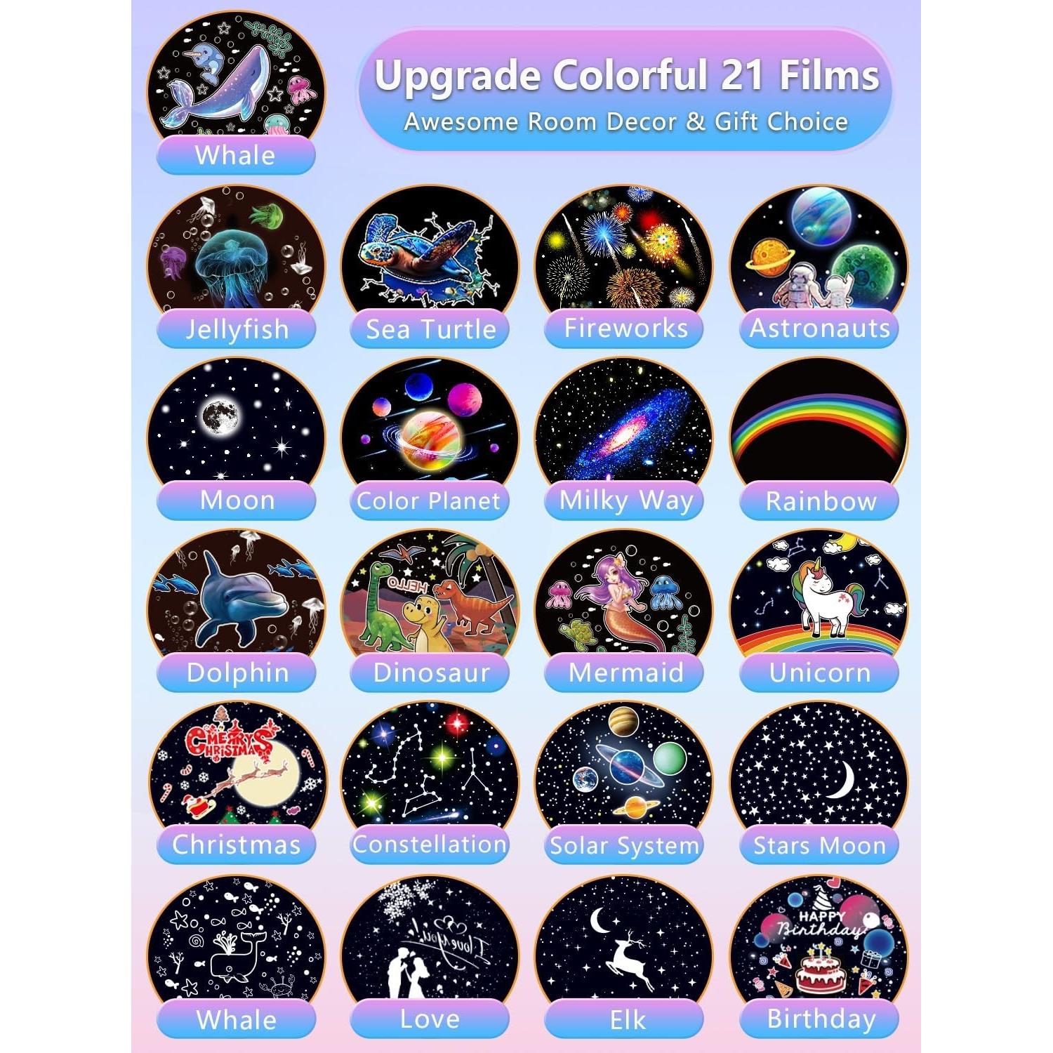 Proyector de Estrellas YOUKELA con 21 Películas y Luz Nocturna