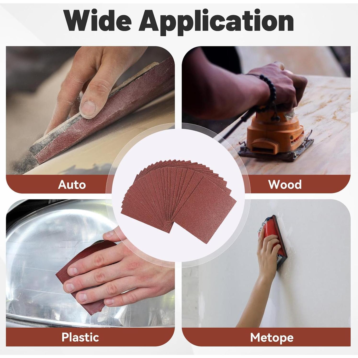 Hoja de papel de lija BAOSTC 11.4x14 cm Grano P60 Paquete 50