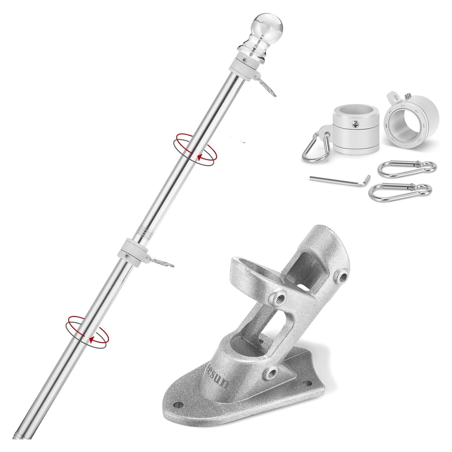 Polo de Bandera Yeesun 1Pc Plata 1.9kg Soporte Exterior