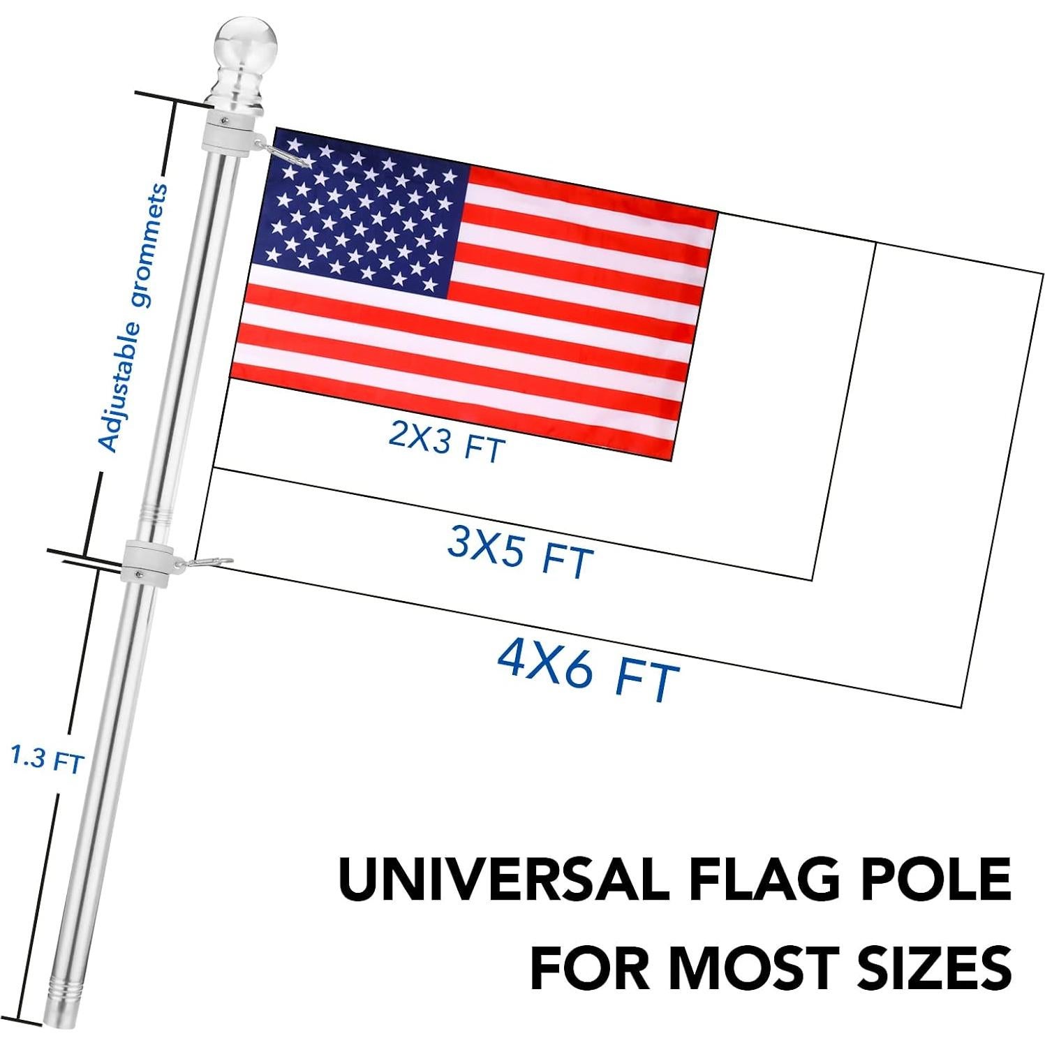 Polo de Bandera Yeesun 1Pc Plata 1.9kg Soporte Exterior