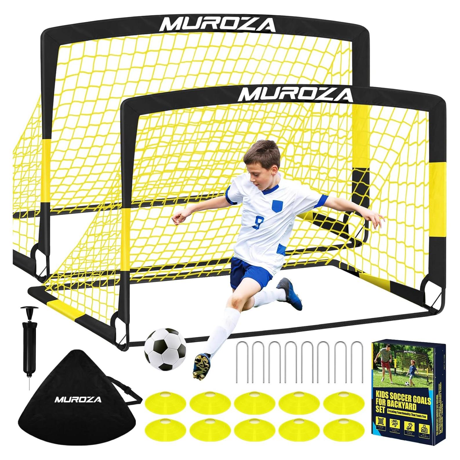 Portería de Fútbol MUROZA para Niños 2 Redes Plegables