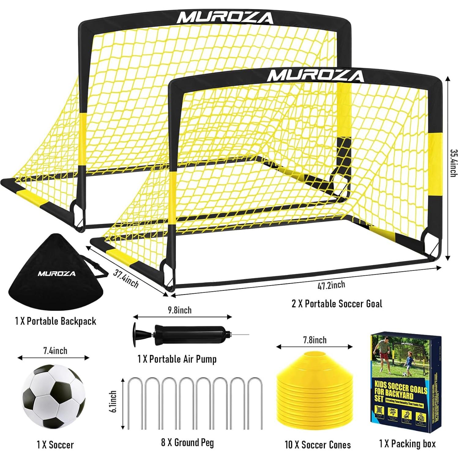 Portería de Fútbol MUROZA para Niños 2 Redes Plegables