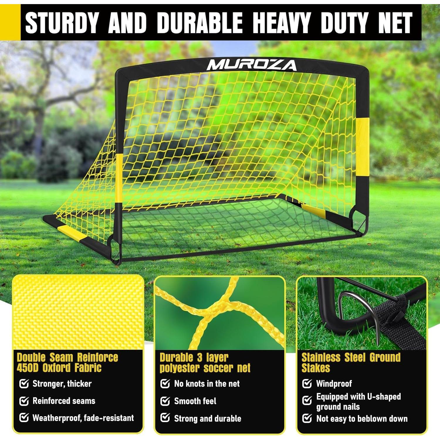Portería de Fútbol MUROZA para Niños 2 Redes Plegables