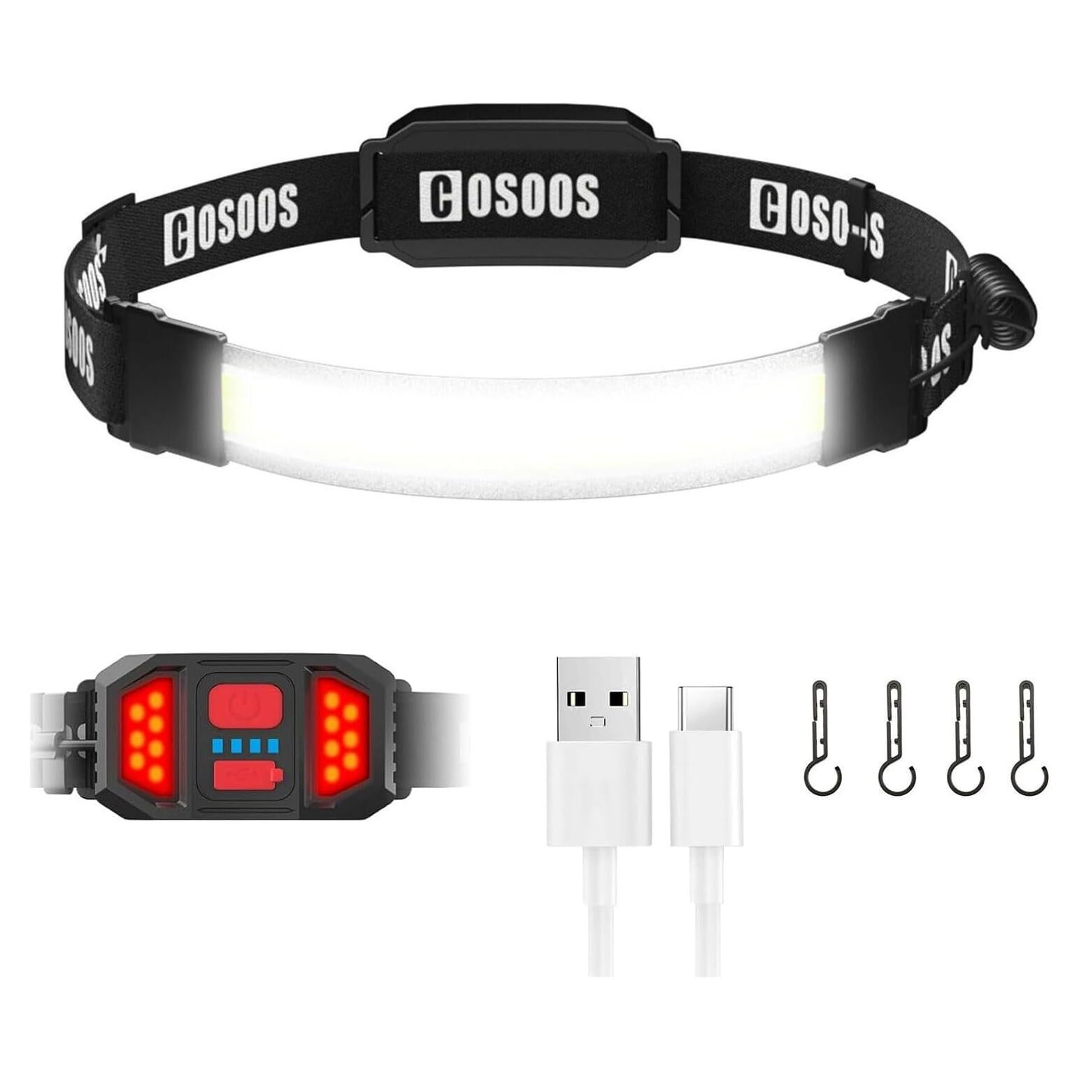 Linterna Frontal LED COSOOS Recargable 500 Lúmenes Ajustable