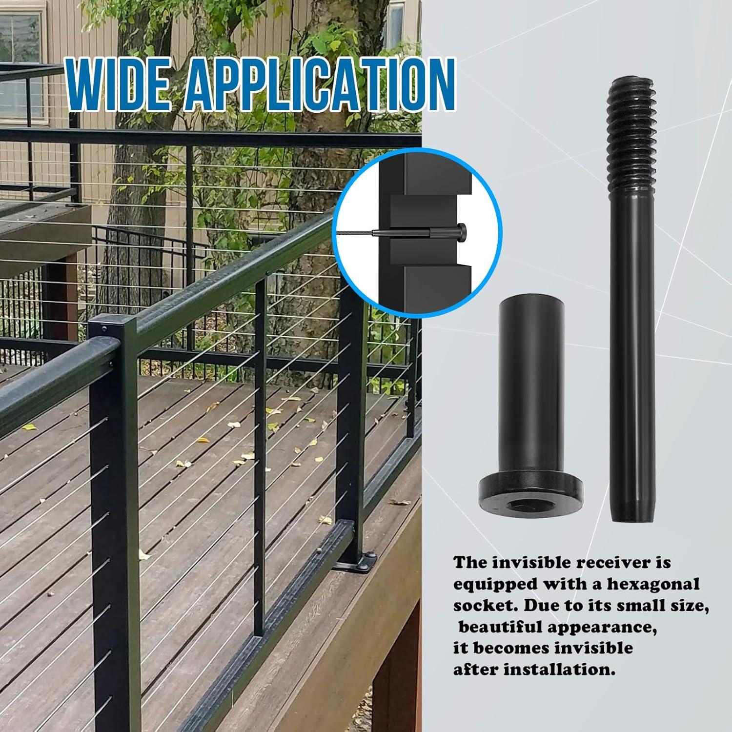 Paquete de 10 Hardware de Barandilla de Cable Invisible MOPKIUTR 1/8" (3.18 mm) Negro