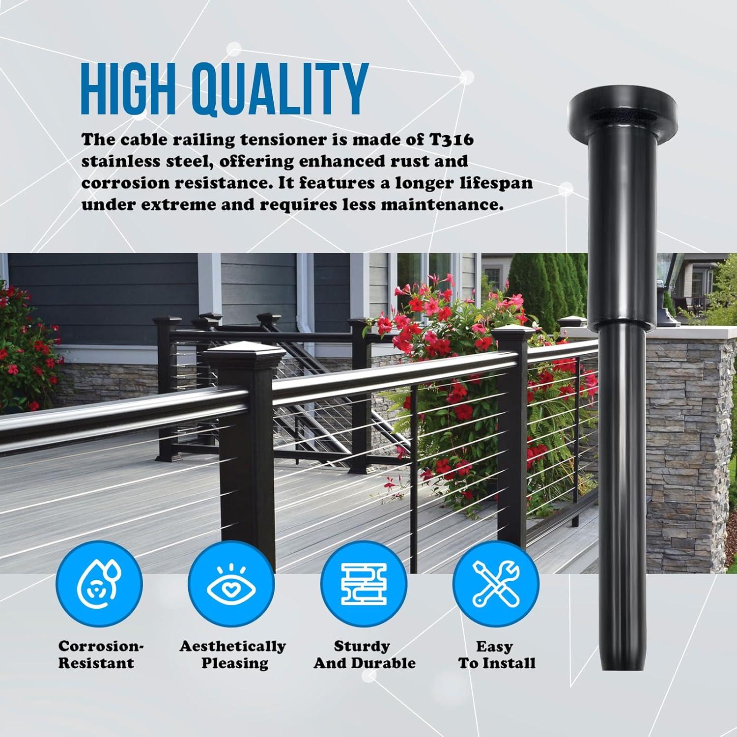 Paquete de 10 Hardware de Barandilla de Cable Invisible MOPKIUTR 1/8" (3.18 mm) Negro