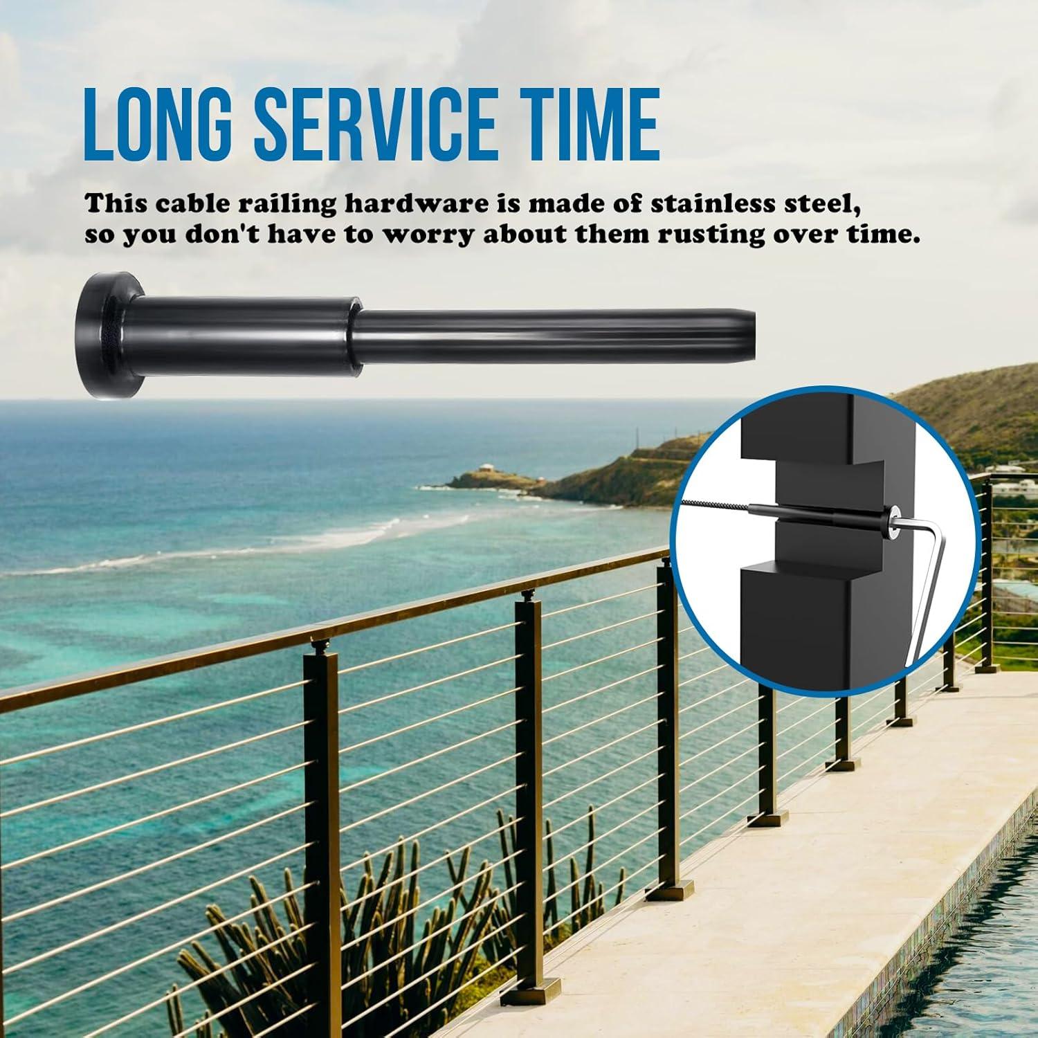 Paquete de 10 Hardware de Barandilla de Cable Invisible MOPKIUTR 1/8" (3.18 mm) Negro