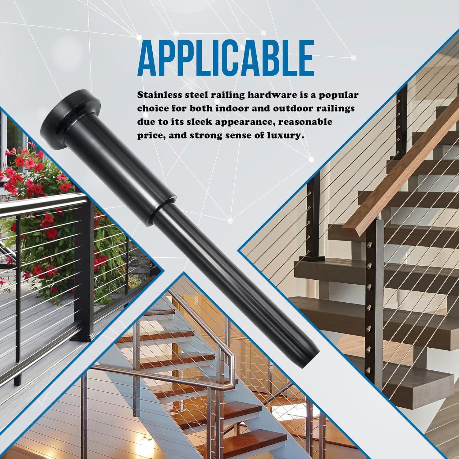 Paquete de 10 Hardware de Barandilla de Cable Invisible MOPKIUTR 1/8" (3.18 mm) Negro