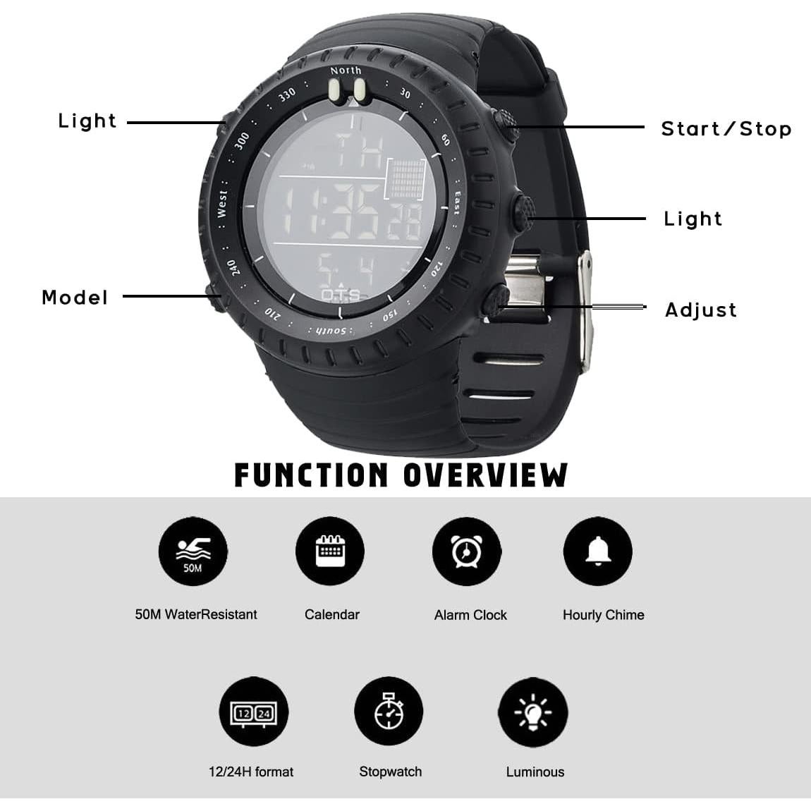 Reloj Deportivo Digital PALADA Hombre Táctico Impermeable