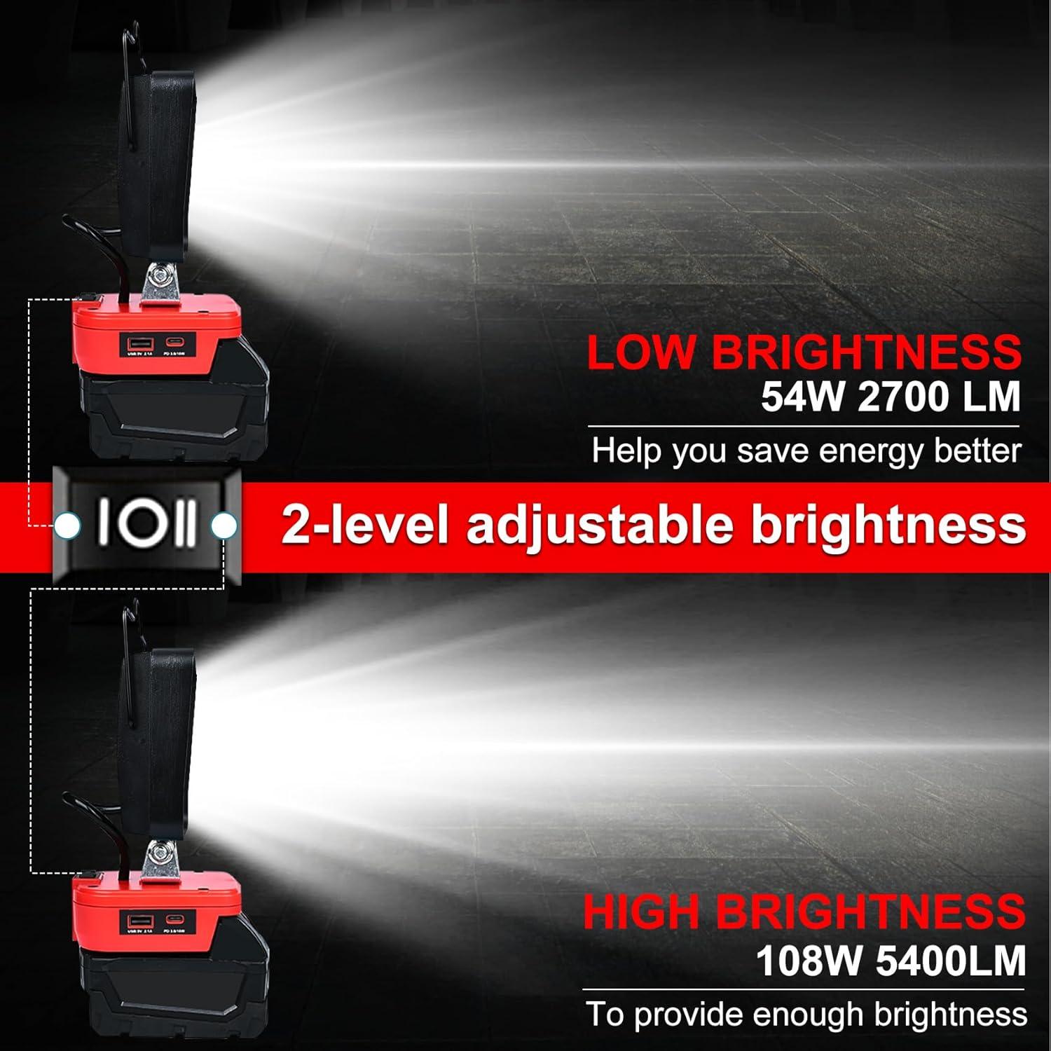 Luz de trabajo LED portátil WQOXF 108W 5400LM para Milwaukee M18