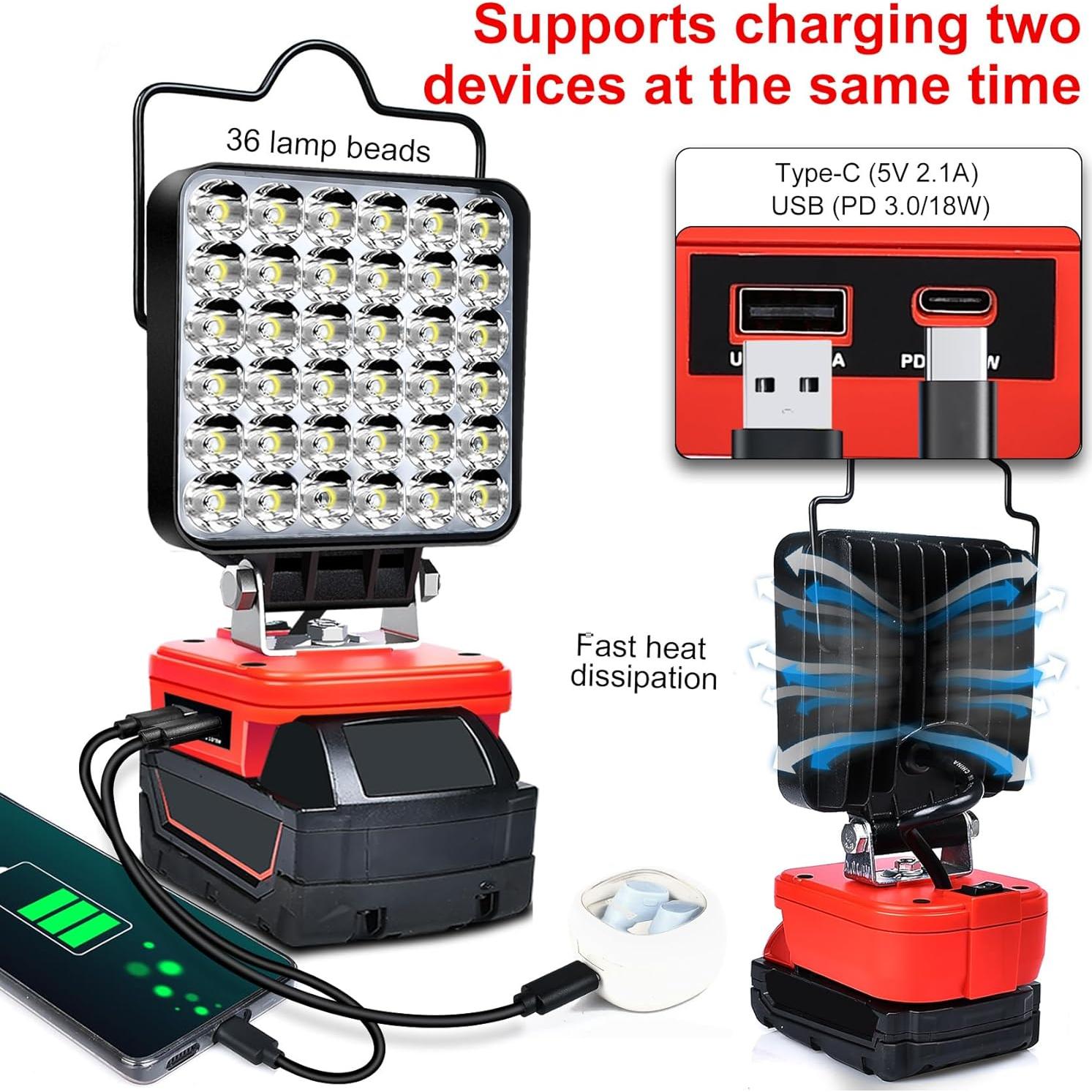 Luz de trabajo LED portátil WQOXF 108W 5400LM para Milwaukee M18