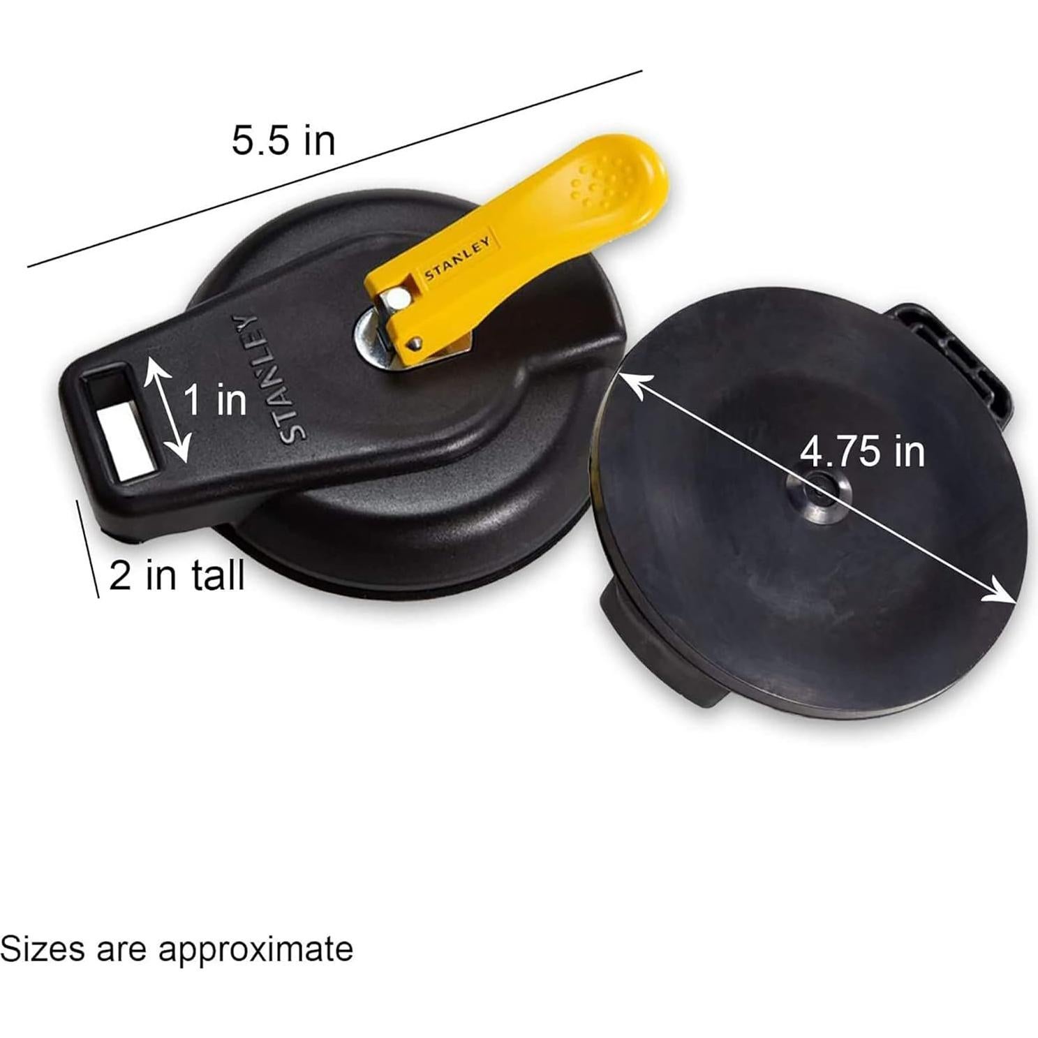 Ventosa STANLEY S4004 Negra/Amarilla - Soporta 90.72 kg (Paquete de 2)