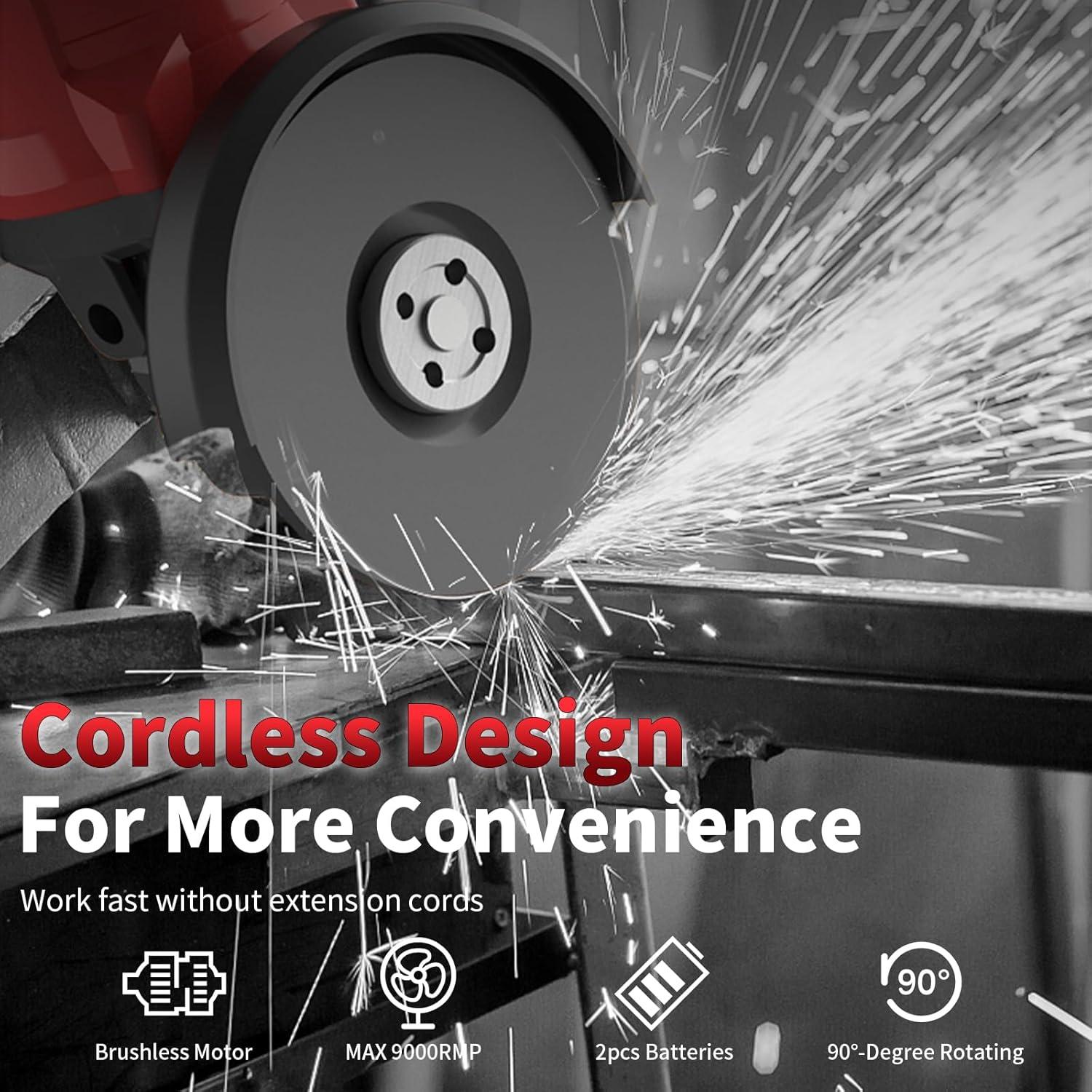 Amoladora Angular Inalámbrica NAWIN 20V 125mm 9000 RPM 2 Baterías