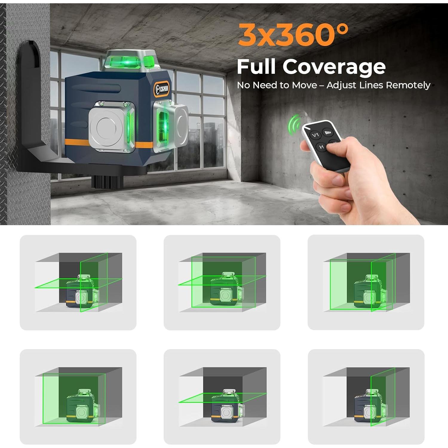 Nivel Láser 3D CIGMAN con Trípode y Control Remoto Verde