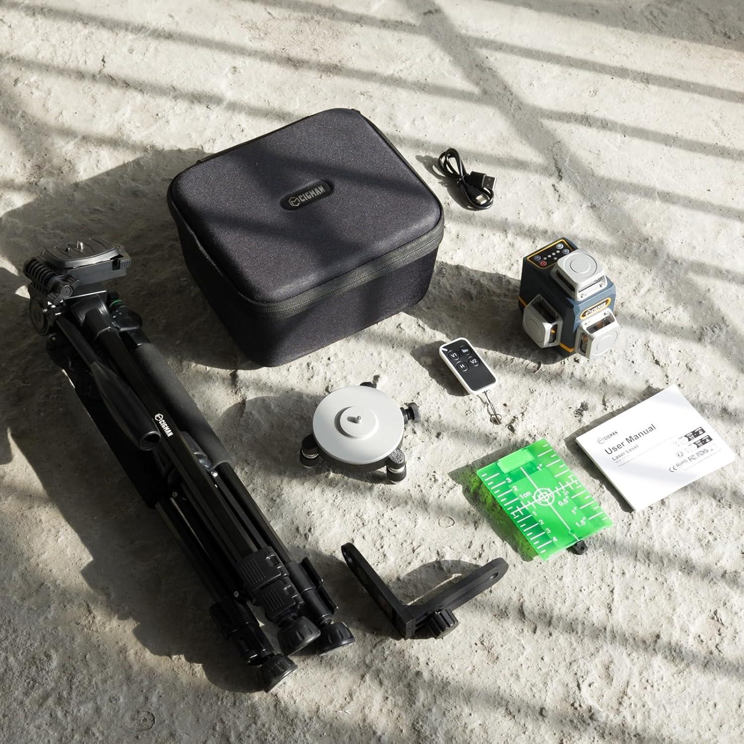 Nivel Láser 3D CIGMAN con Trípode y Control Remoto Verde