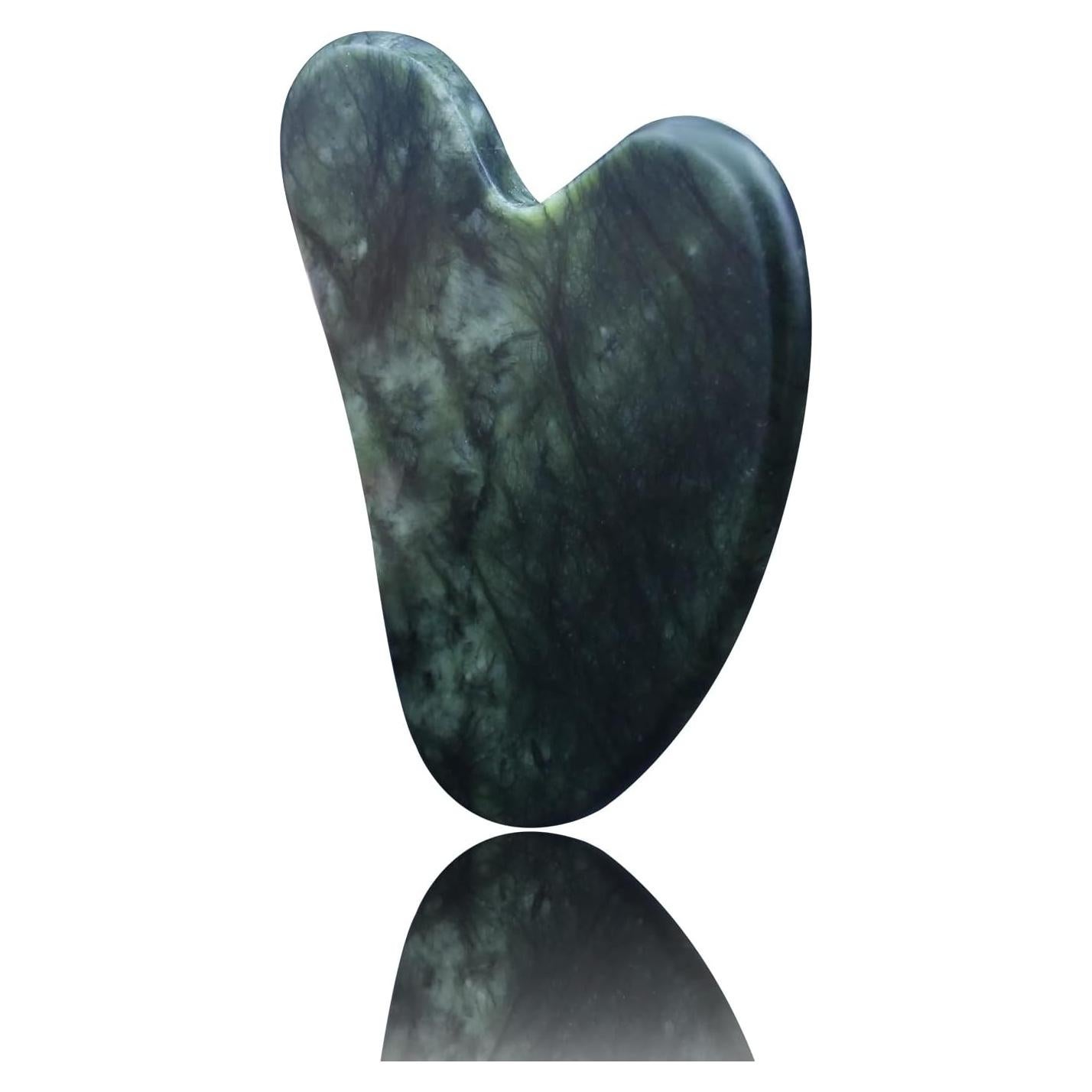 Gua Sha OXT de Jade Natural Verde Oscuro para Facial y Cuerpo