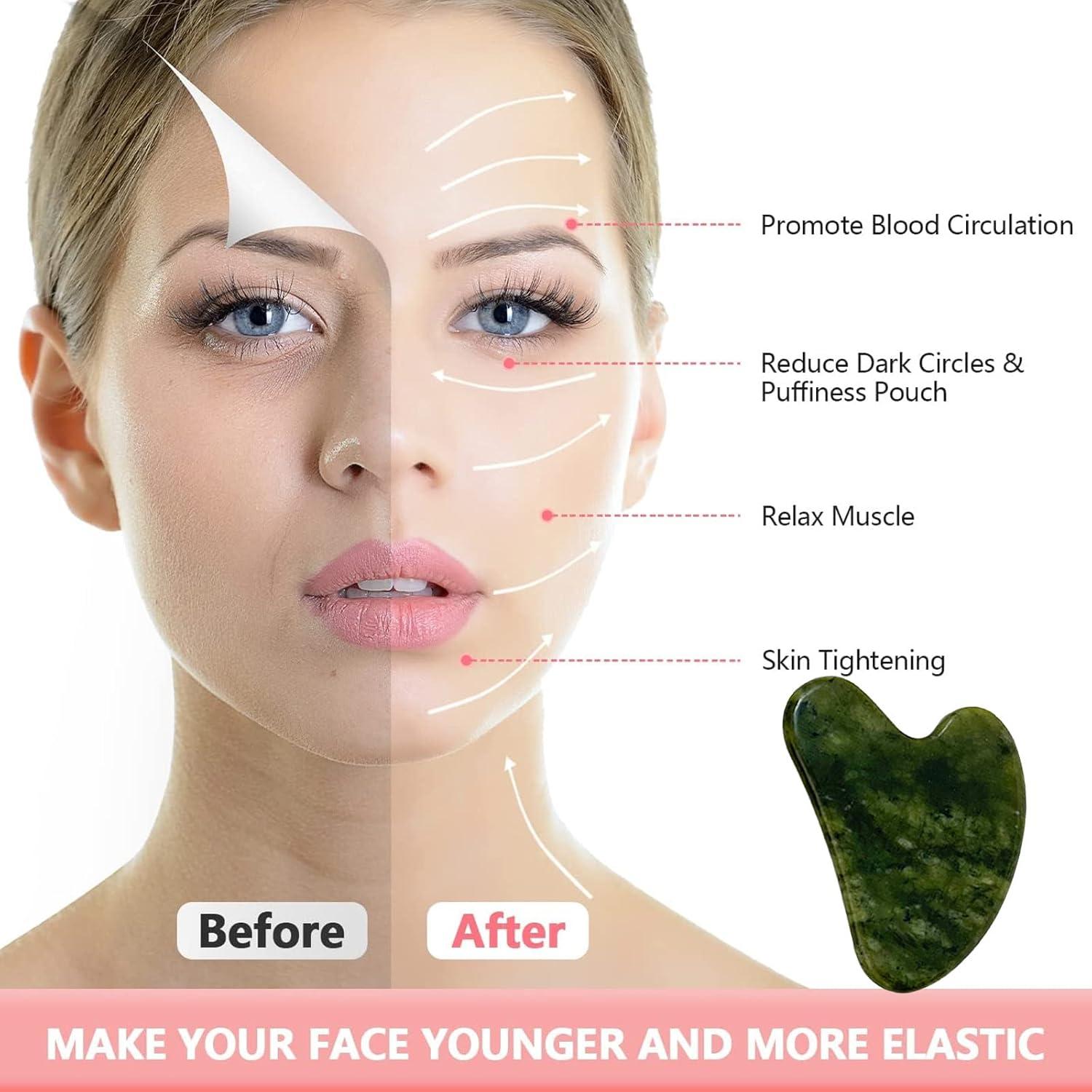 Gua Sha OXT de Jade Natural Verde Oscuro para Facial y Cuerpo