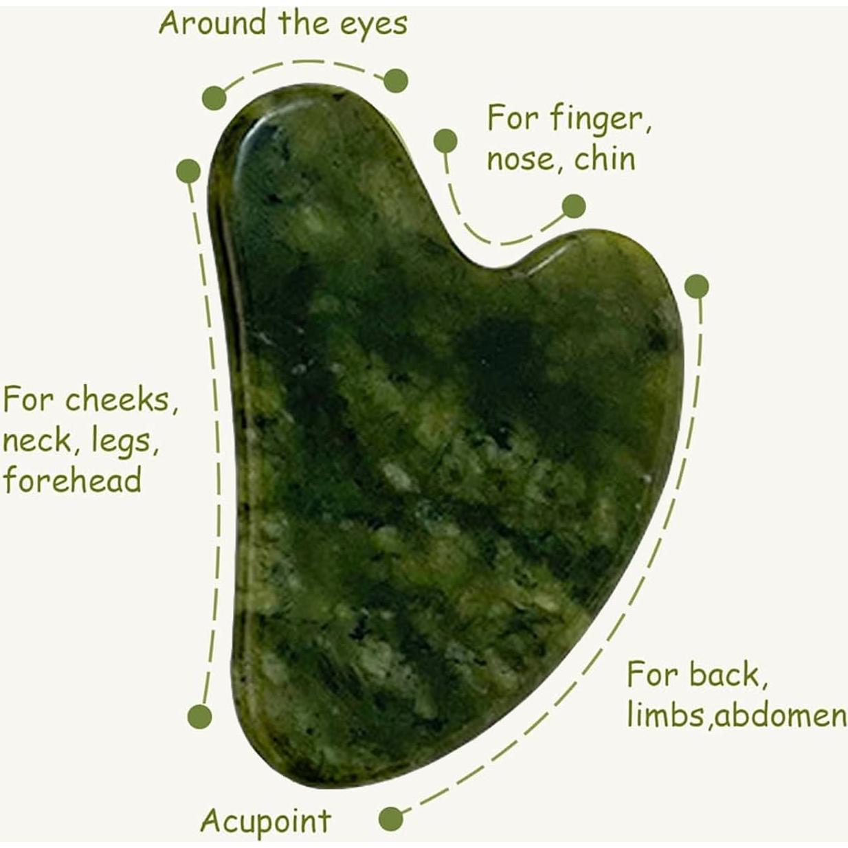 Gua Sha OXT de Jade Natural Verde Oscuro para Facial y Cuerpo