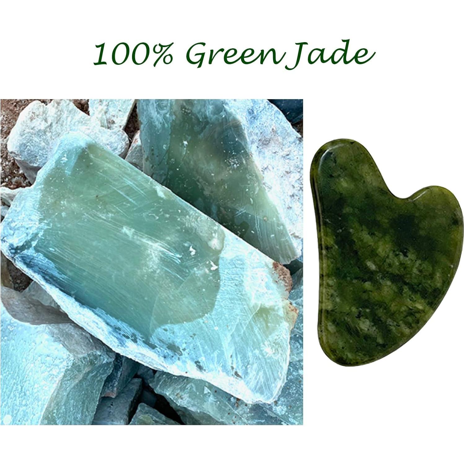 Gua Sha OXT de Jade Natural Verde Oscuro para Facial y Cuerpo