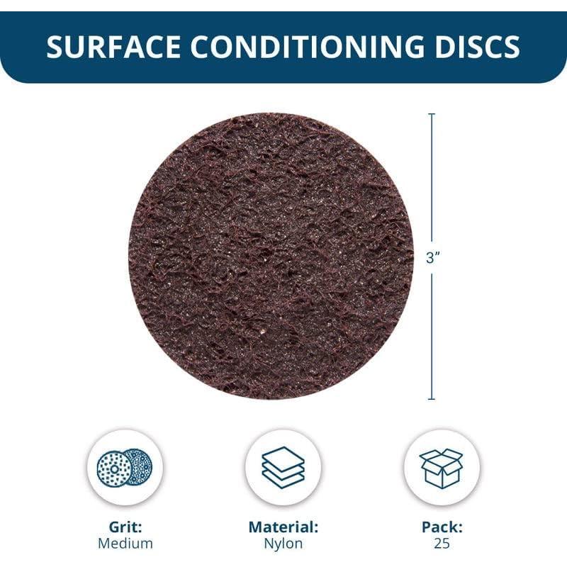 Benchmark Abrasives 3 Inch Sanding Discs Quick Change Nylon Surface Conditioning Discs, Drill & Die Grinder Sanding Disc Rust Remover for Metal Paint Stripper & Removal, Polishing - (25 Pack)(Medium)