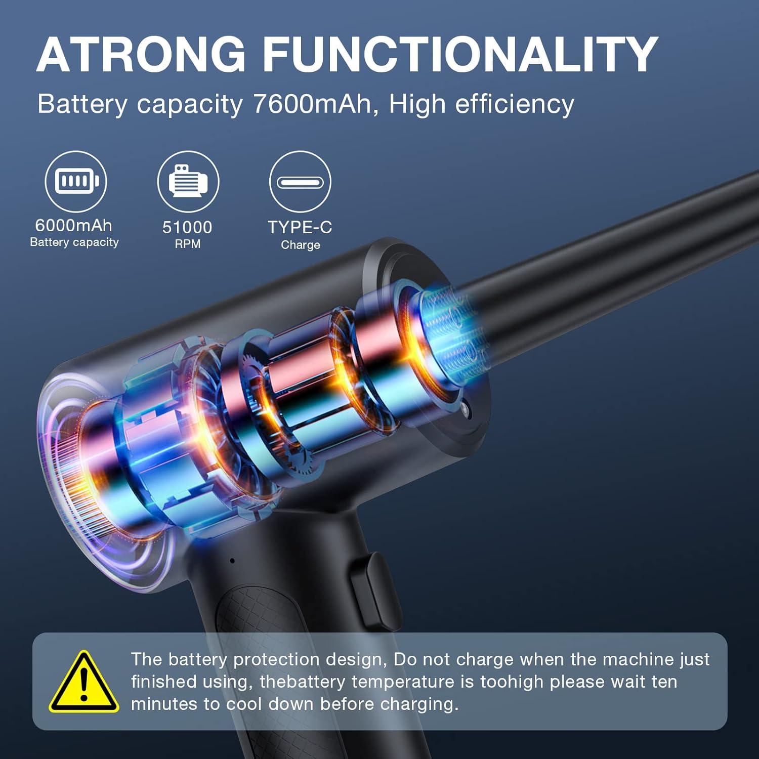 Soplador de Aire Comprimido LGINZS 68W 3 Velocidades 6000mAh