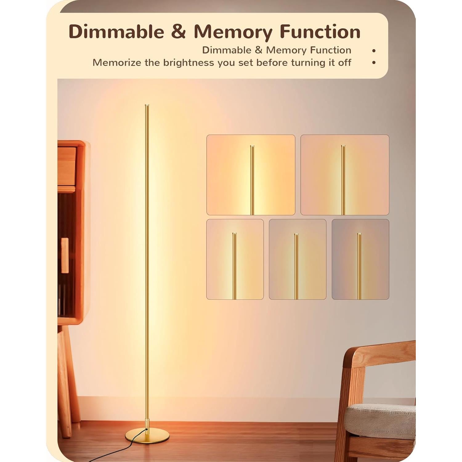 Lámpara de Pie LED Edishine, Juego de 2, 146 cm, Dorado