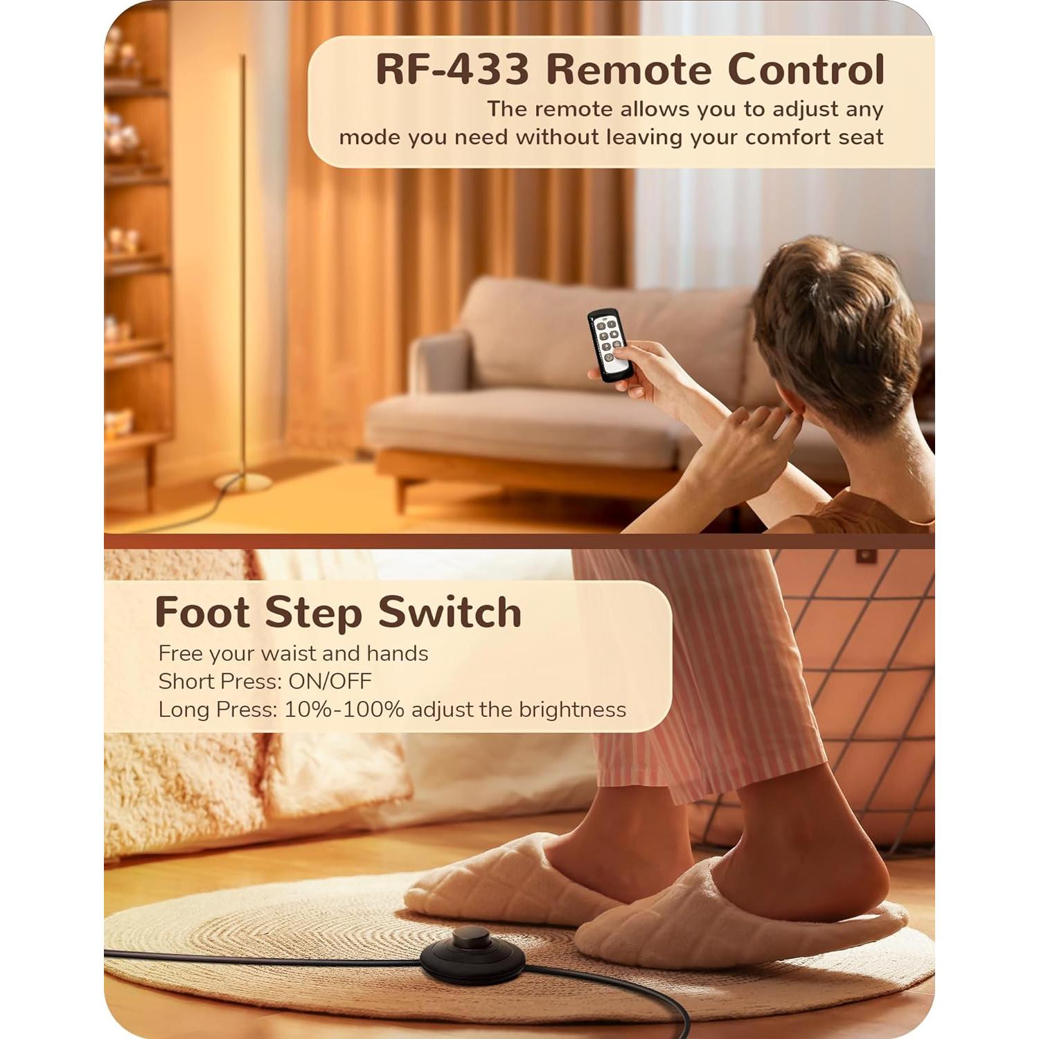 Lámpara de Pie LED Edishine, Juego de 2, 146 cm, Dorado