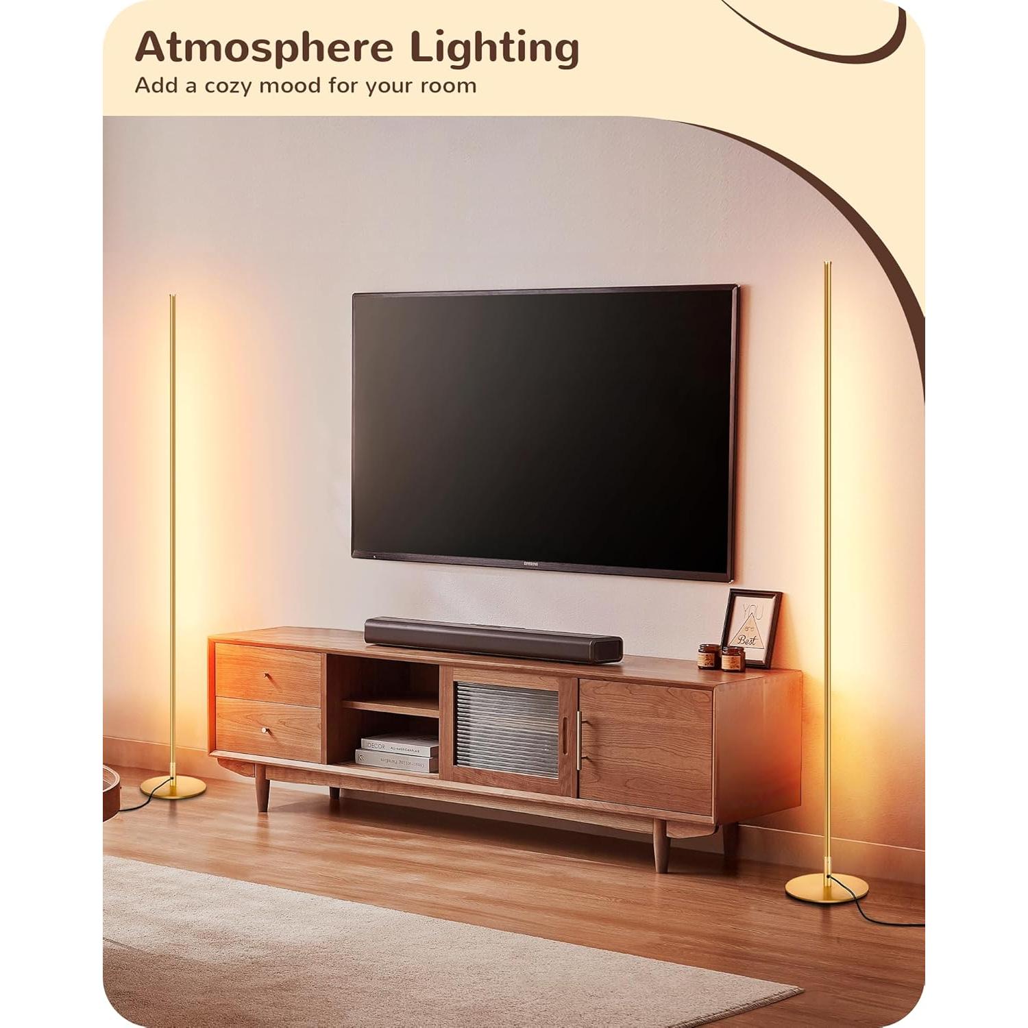 Lámpara de Pie LED Edishine, Juego de 2, 146 cm, Dorado