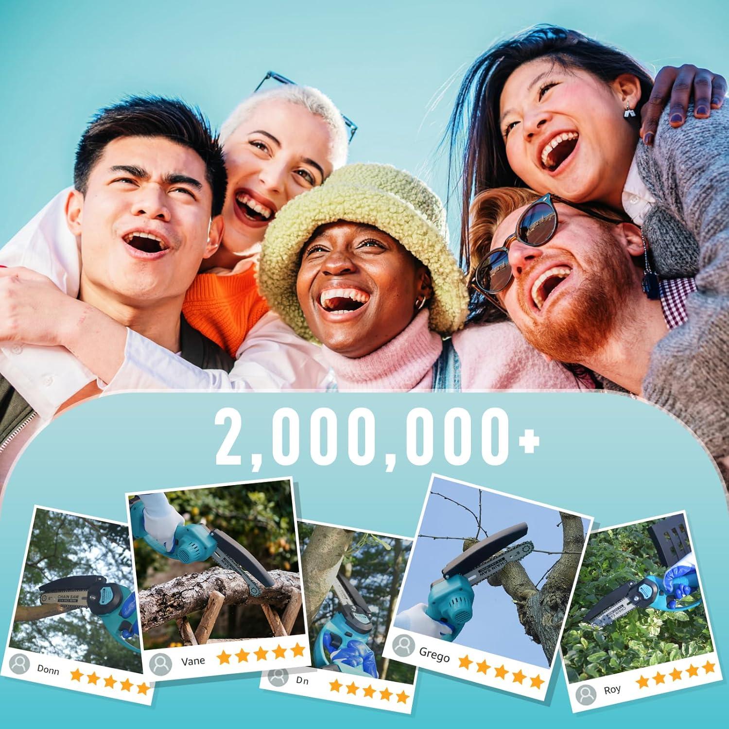 Mini Chainsaw Cordless, 6Inch Portable Small Chain Saw Battery Powered, Handheld Chainsaws with 2 * 24V 2.0MAH Powered Rechargeable Battery for Tree/Wood Cutting Trimming Craftsman Gardening Pruning