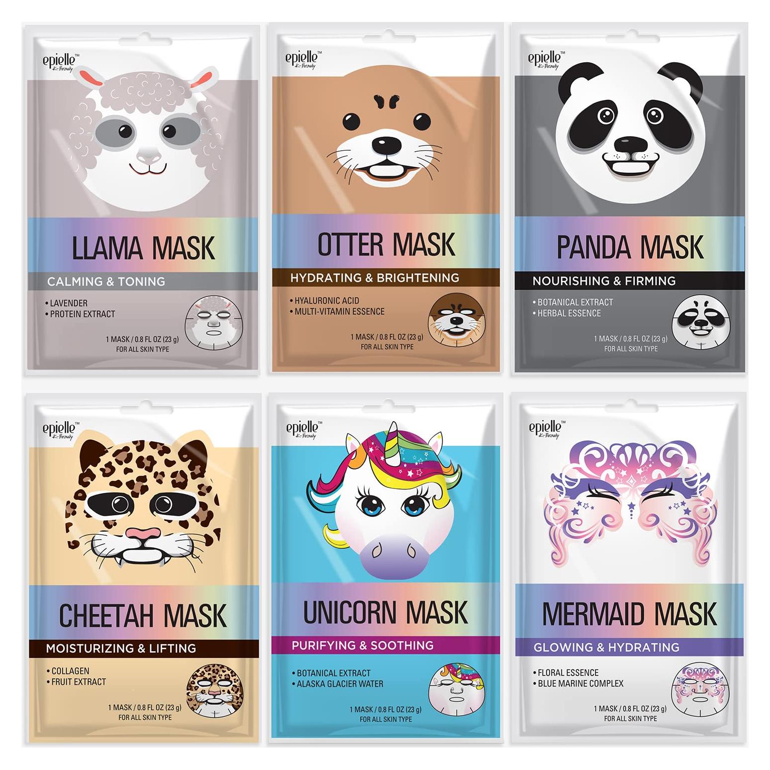 Máscaras Faciales de Personaje Epielle 6 Piezas Hidratantes