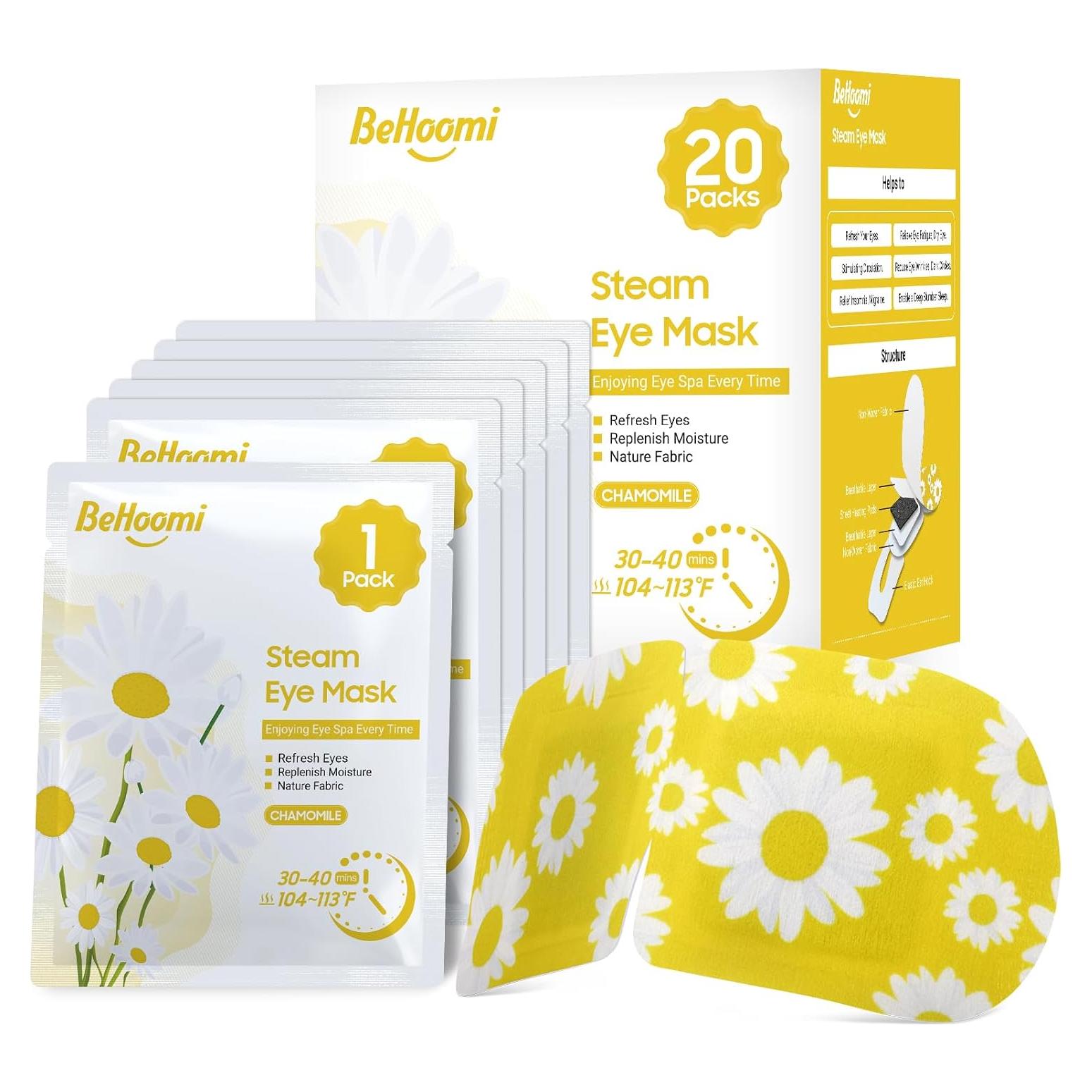 20 Máscaras de Ojos de Vapor BeHoomi Manzanilla Desechables