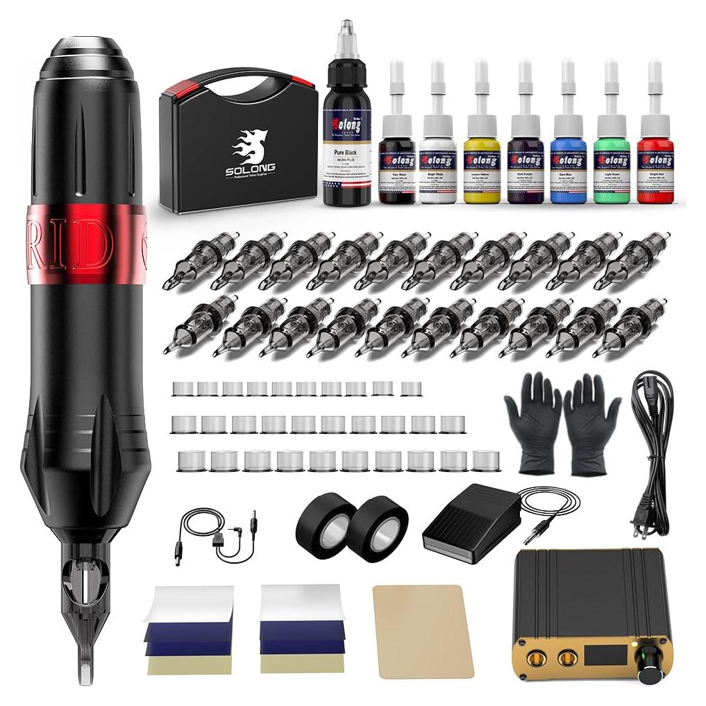 Kit de Tatuaje Solong 35 Piezas con Modo Antifatiga y Agujas