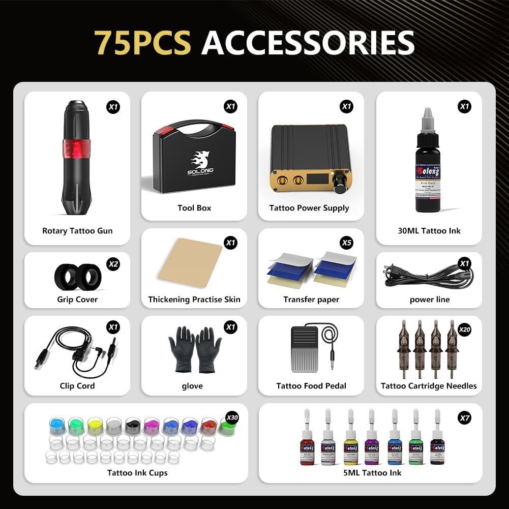 Kit de Tatuaje Solong 35 Piezas con Modo Antifatiga y Agujas
