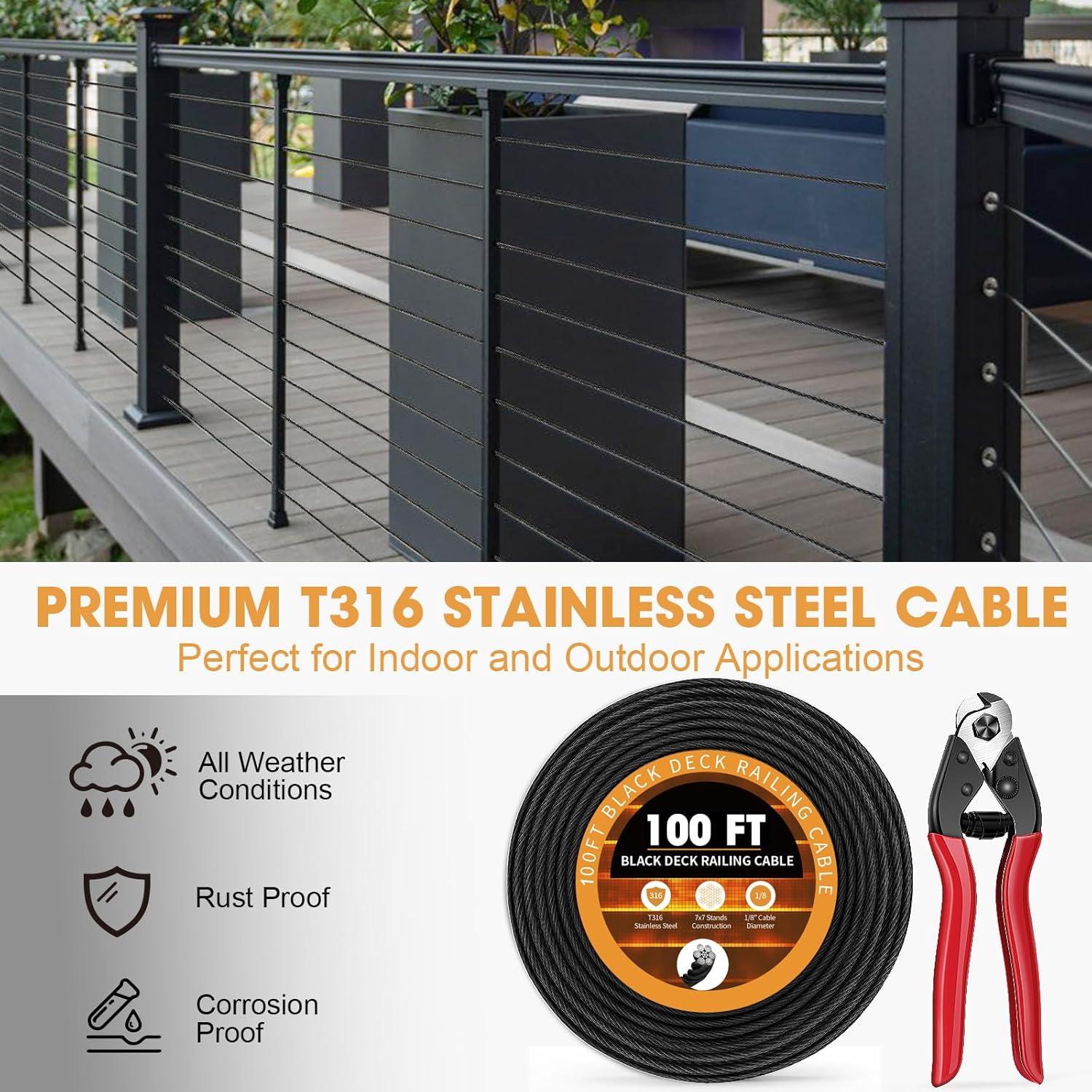 Cable de Acero Inoxidable Negro T316 30.48m con Cortador