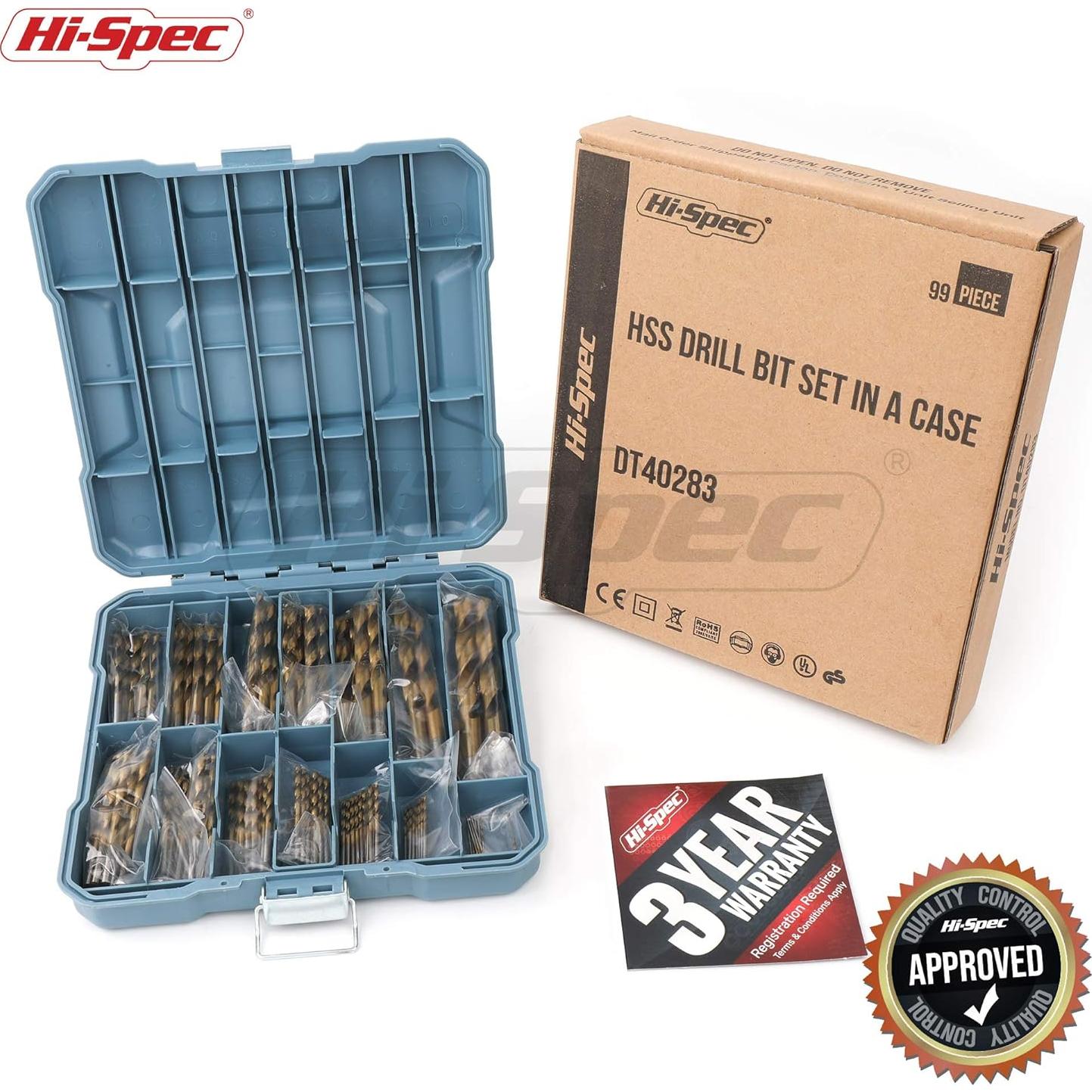 Juego de Brocas Hi-Spec 99 Piezas HSS para Metal y Madera