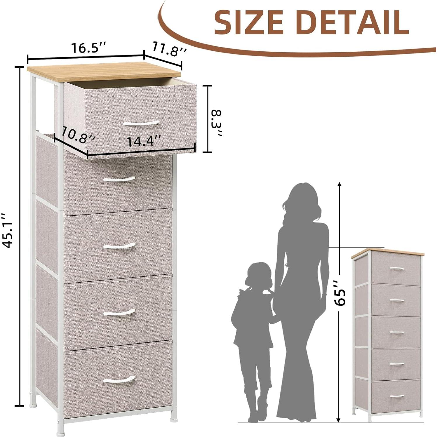 Cómoda Alta Somdot Gris Ceniza con 5 Cajones 114.6 cm