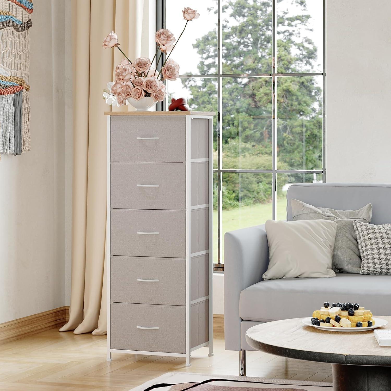 Cómoda Alta Somdot Gris Ceniza con 5 Cajones 114.6 cm