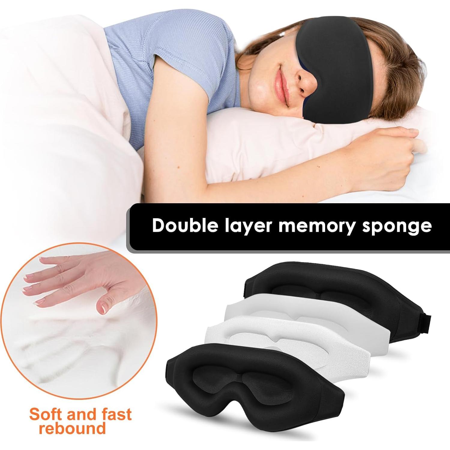 Máscara de Ojos para Dormir ABCDMM Negra Suave y Ligera