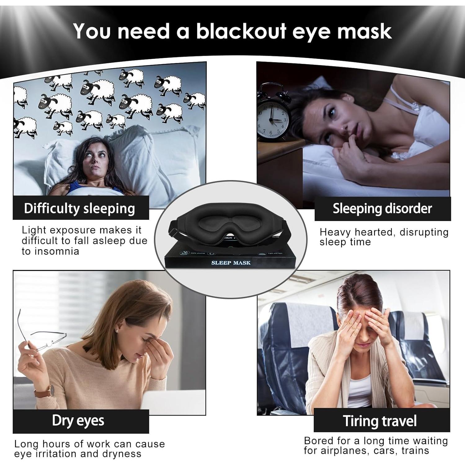 Máscara de Ojos para Dormir ABCDMM Negra Suave y Ligera