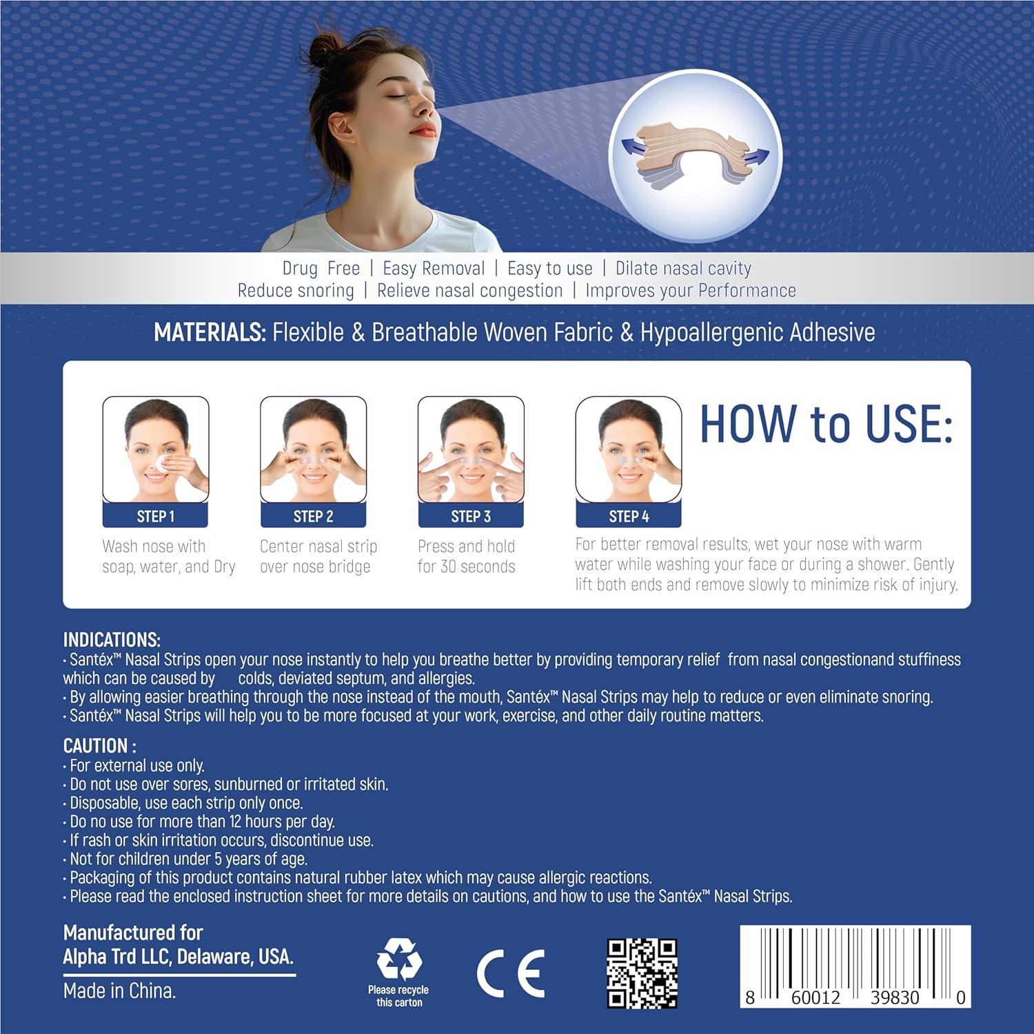 Tiras Nasales Santéx Transparentes Grandes 45 ct. Alivio Ronquidos